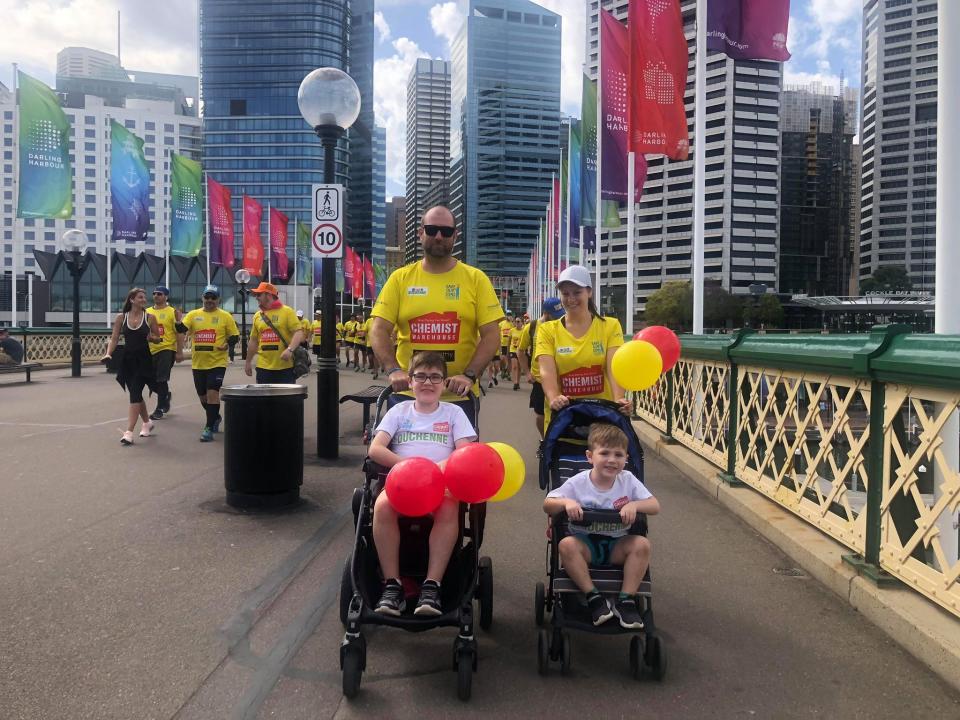 Vanessa and Nathan, Riley and Tarek during the Walk 4 Duchenne, raising money and awareness for Duchenne muscular dystrophy