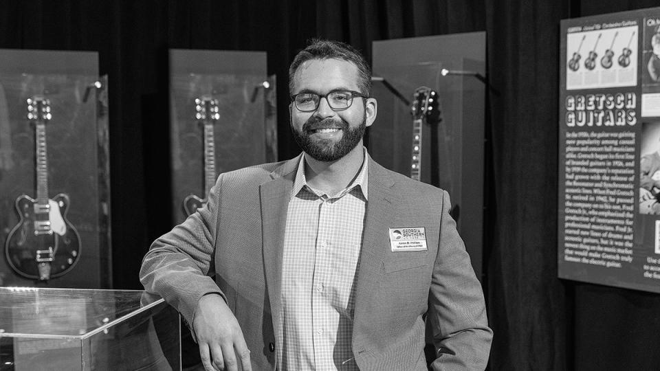 Aaron Phillips, curator of the Fred and Dinah Gretsch Instrument and Artifact Collection at Georgia Southern University