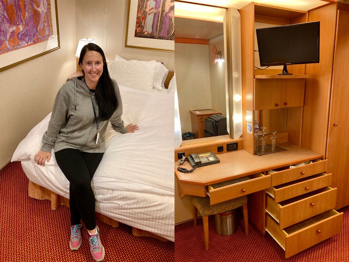 lisa galek on bed in carnival legend, storage space