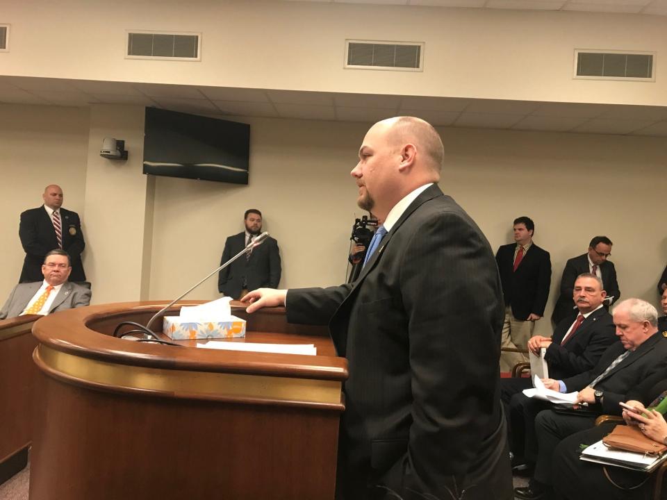 Jarrod Bruder, executive director of the South Carolina Sheriff's Association, defends civil forfeiture at a House subcommittee hearing on Thursday, Feb.28, 2019.