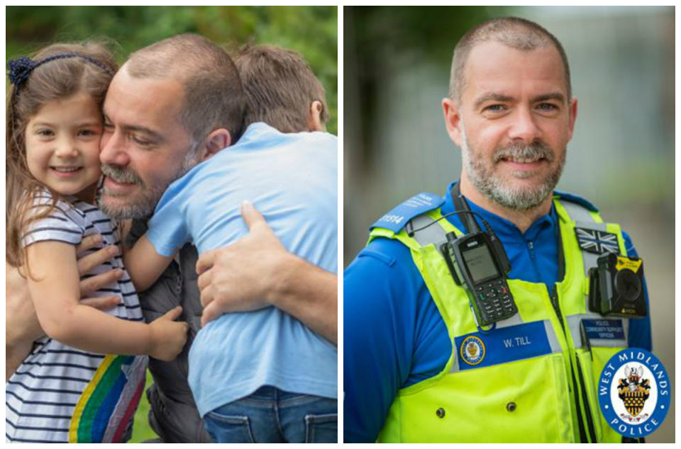 Undated handout photo issued by West Midlands Police of William Till, a police community support officer, who has been reunited with his family after he left home for three months during lockdown because his son was shielding.