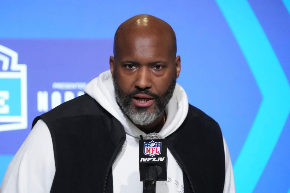 Detroit Lions general manager Brad Holmes during the NFL scouting combine at the Indiana Convention Center in Indianapolis, March 1, 2023.