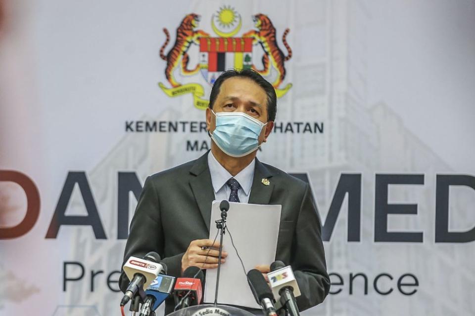 Health director-general Tan Sri Dr Noor Hisham Abdullah speaks during his daily press conference on Covid-19 in Putrajaya February 9, 2021. — Picture by Hari Anggara