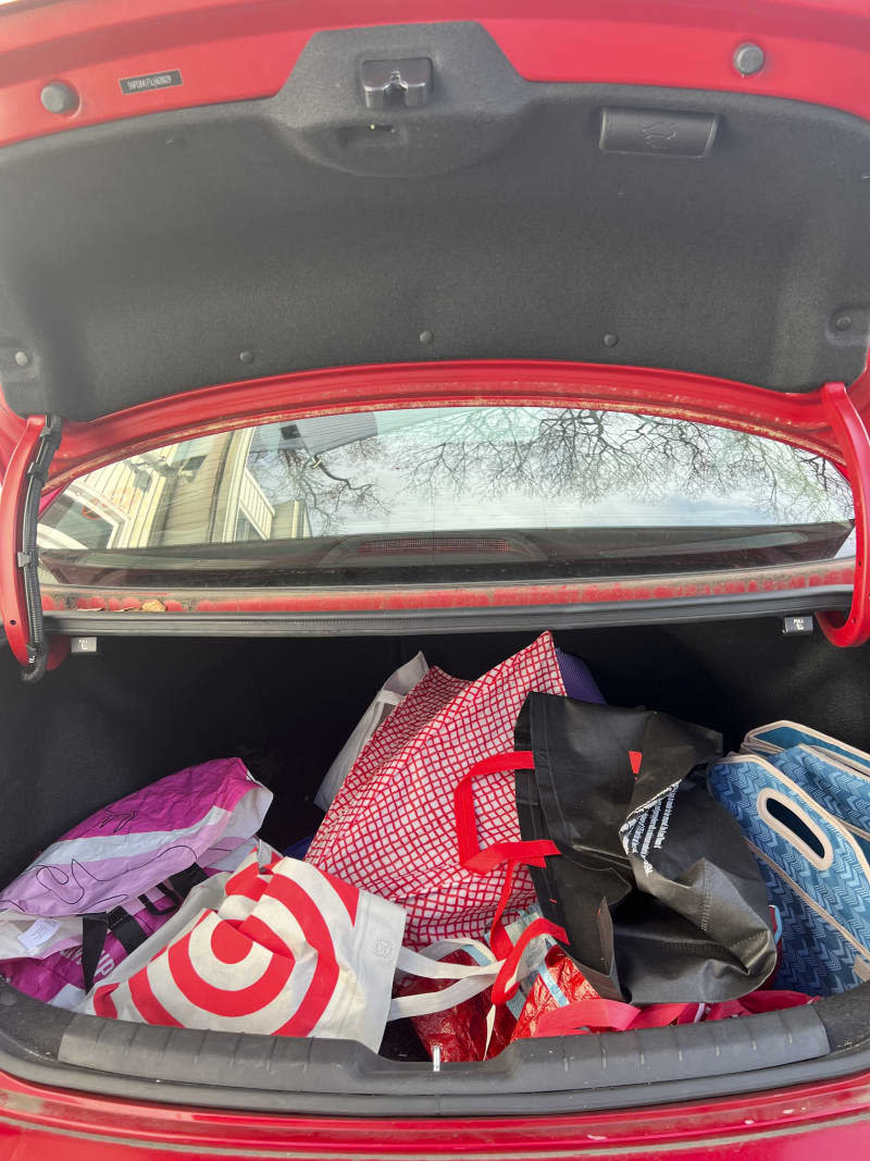 Reusable bags in the trunk of a car