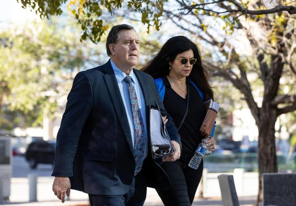 Miami Commissioner Joe Carollo arrives to court on Tuesday in Miami. Carollo has denied any wrongdoing.