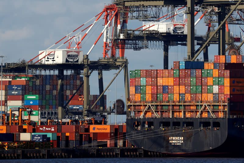 FILE PHOTO: Shipping containers unloaded at Port Newark, New Jersey