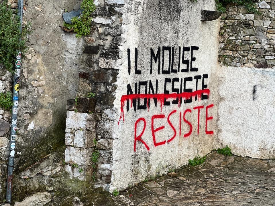 A mural in Civitacampomarano that reads 'Molise does not exist,' changed by street artists to 'Molise resists.'