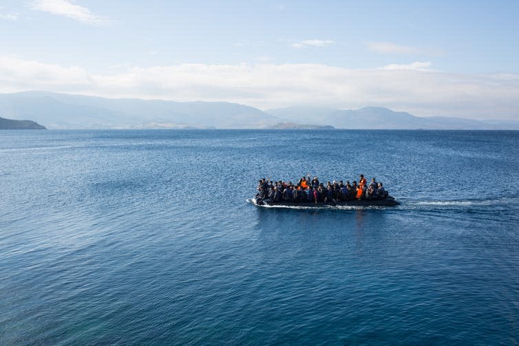 <span class="caption">A climate refugee crisis could dwarf all previous forced migrations.</span> <span class="attribution"><a class="link " href="https://www.shutterstock.com/image-photo/lesbos-greece-september-30-2015-refugees-325232699?src=WxHLErac17sJTjerJLHYXA-1-7" rel="nofollow noopener" target="_blank" data-ylk="slk:Punghi/Shutterstock;elm:context_link;itc:0;sec:content-canvas">Punghi/Shutterstock</a></span>