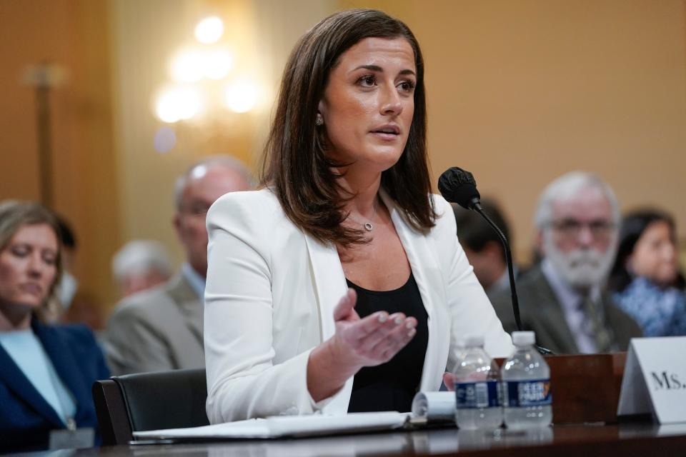 Cassidy Hutchinson, aide to former White House chief of staff Mark Meadows, testifies before the House Select Committee investigating the attack on the U.S. Capitol, Tuesday, June 28, 2022, at the Capitol in Washington.