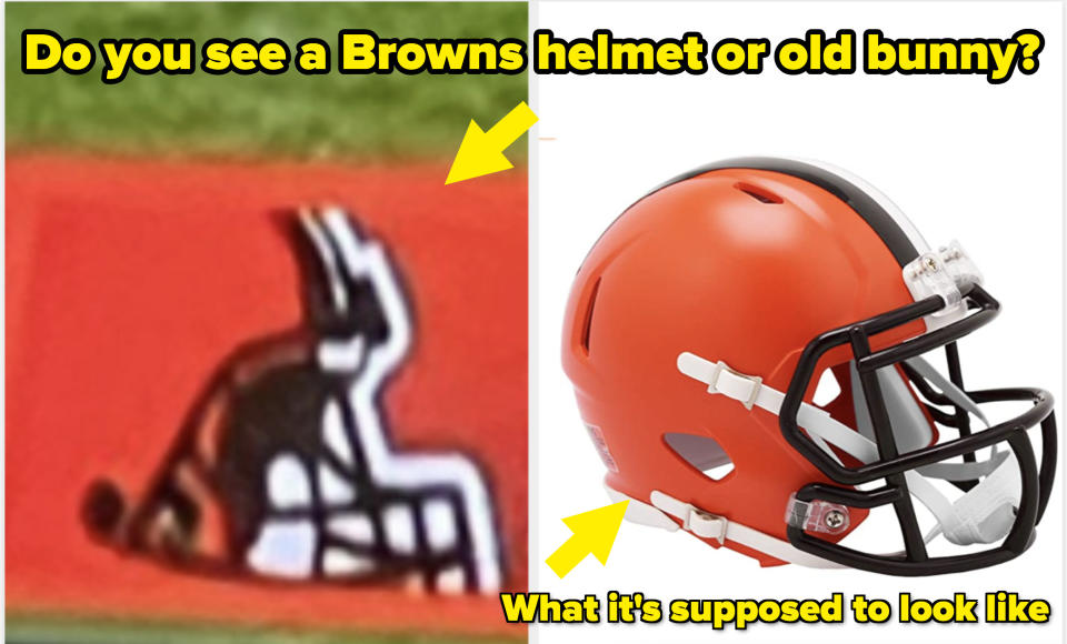 A drawing of the Browns' helmet makes it look like an old bunny with a walker