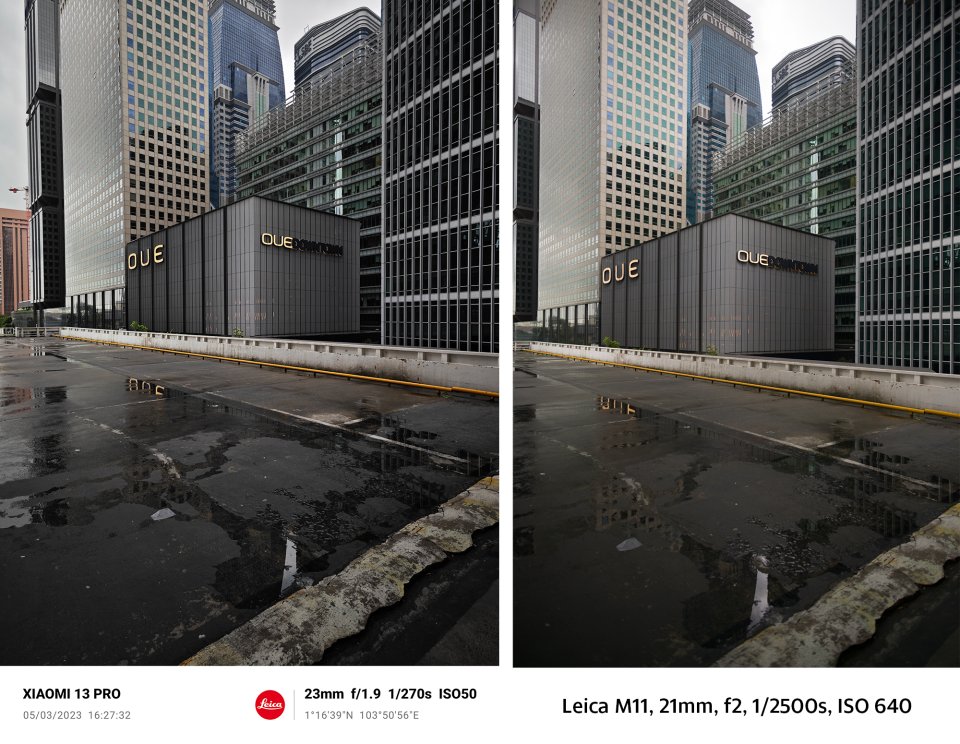 A composite picture featuring the colours of the Leica M11 and the Xiaomi 13 Pro