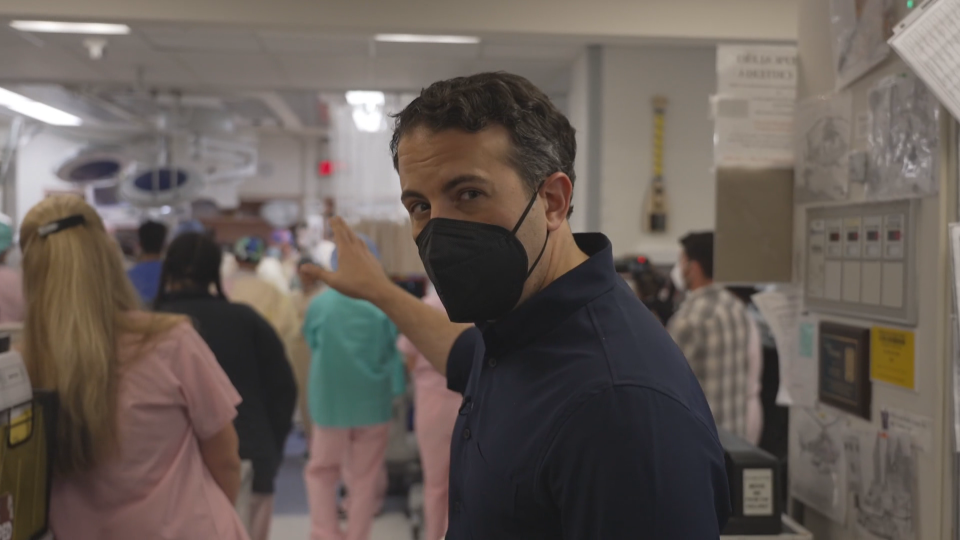 Gabe Gutierrez at the University of Maryland Medical Center’s Shock Trauma Center.