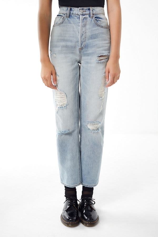 Shop Now: BDG High-Rise Destroyed Relaxed Straight Jean - Light Wash, $49, available at Urban Outfitters.