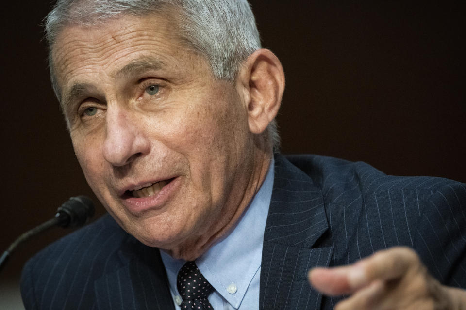 Director of the National Institute of Allergy and Infectious Diseases Dr. Anthony Fauci speaks during a Senate Health, Education, Labor and Pensions Committee hearing on Capitol Hill in Washington, Tuesday, June 30, 2020. (Al Drago/Pool via AP)