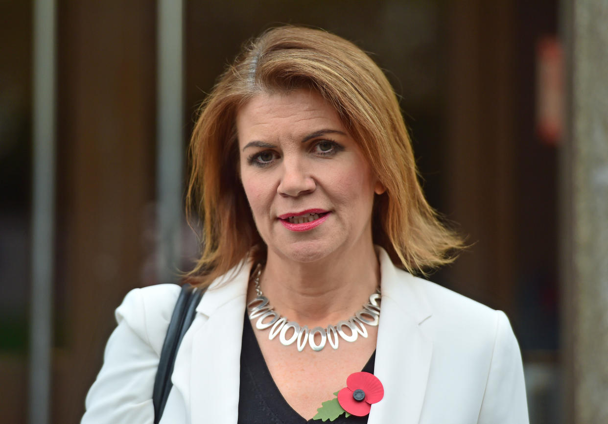 Julia Hartley-Brewer leaves talkRADIO Studios in London, following Sir Michael Fallon's resignation amid sleaze allegations. (Photo by David Mirzoeff/PA Images via Getty Images)