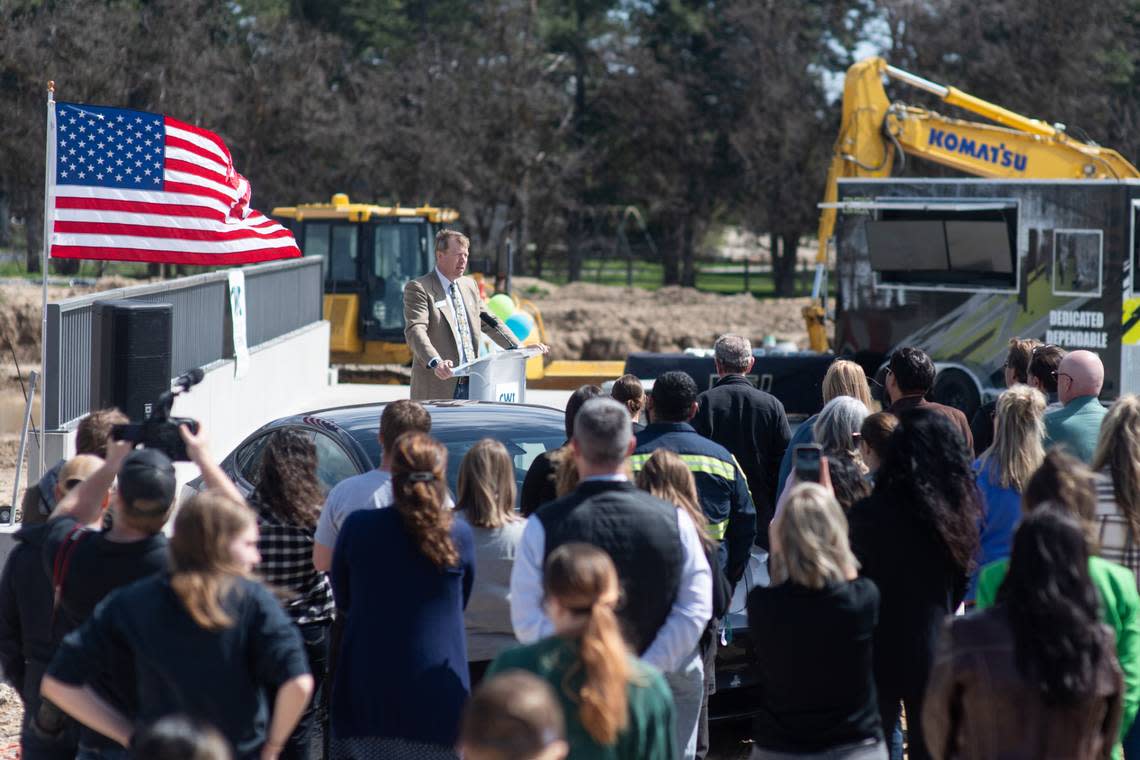 College of Western Idaho President Gordon Jones speaks during a celebration Tuesday of the new Nampa Campus development projects, which include the Health and Science Building, the Horticulture and Agricultural Science Building, and the Student Learning Hub.