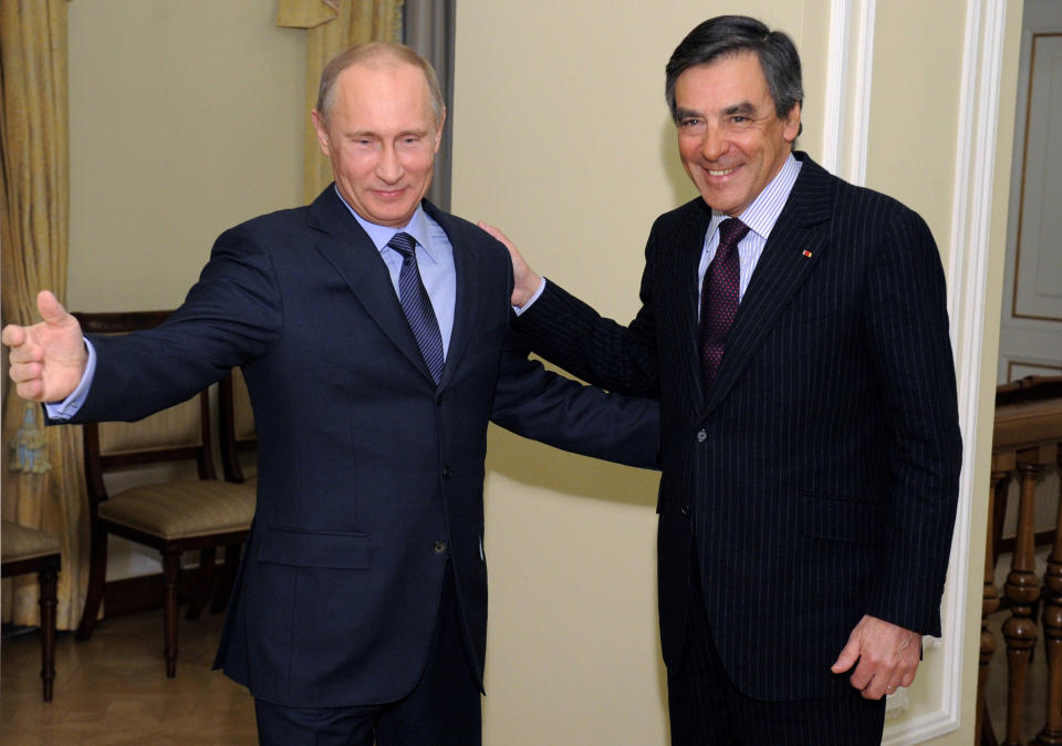 Russian President Vladimir Putin, left, with François Fillon