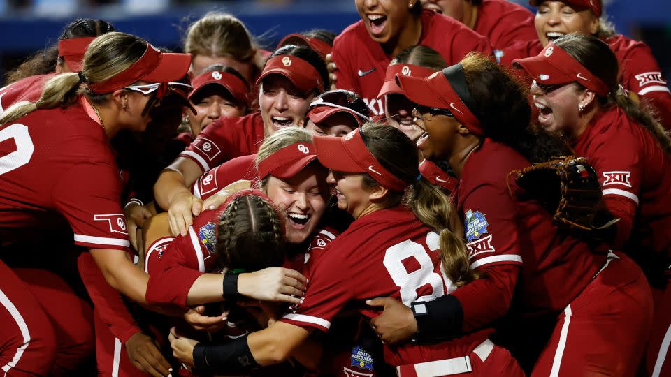 The Oklahoma Sooners celebrate after defeating the Texas Longhorns in Oklahoma City, Oklahoma, on Thursday. - Brendall O'Banon/NCAA Photos/Getty Images