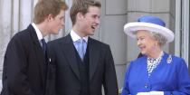 <p>Prince Harry, Prince William and the Queen stand on the balcony of Buckingham Palace during the Trooping the Colour. </p>