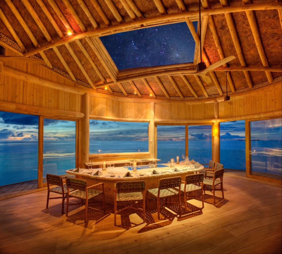 “With floor-to-ceiling windows looking out onto the Indian Ocean, this turns out to be one of the world’s most magical private dining rooms.” (Soneva / Evening Standard)