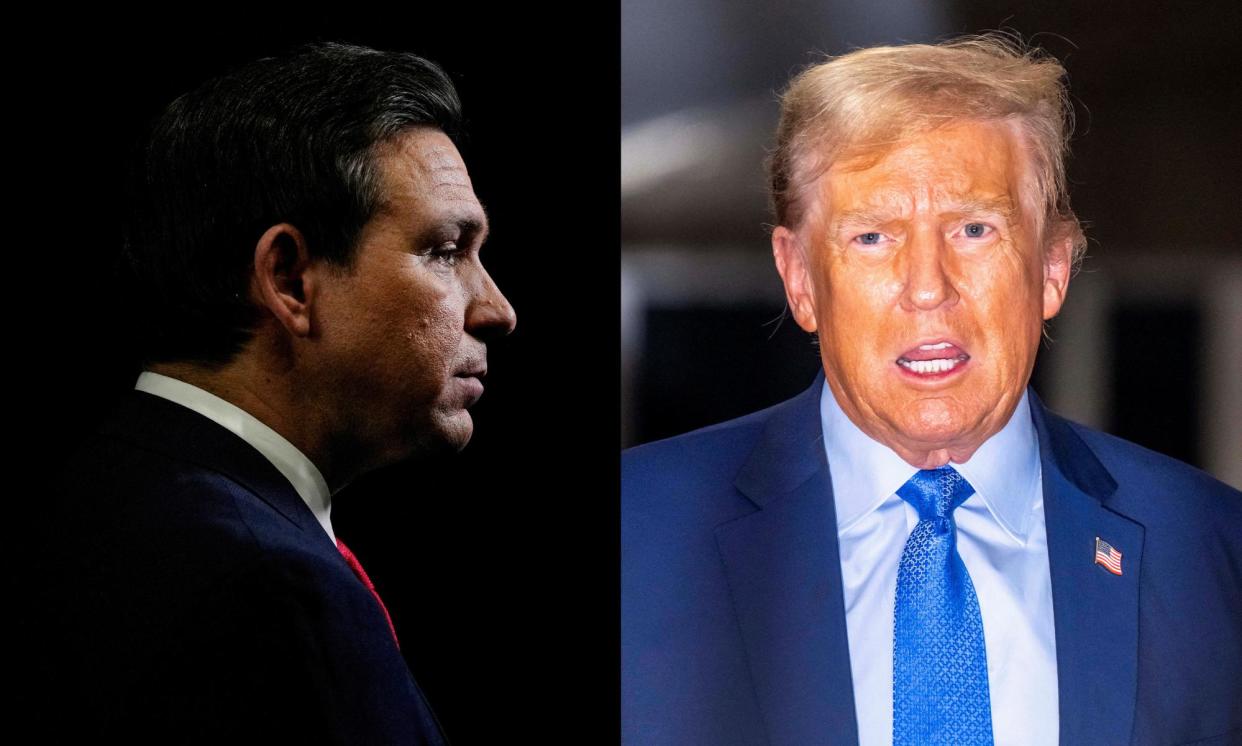 <span>Ron DeSantis and Donald Trump met recently to patch up their relationship after a bruising primary compaign.</span><span>Composite: Reuters</span>