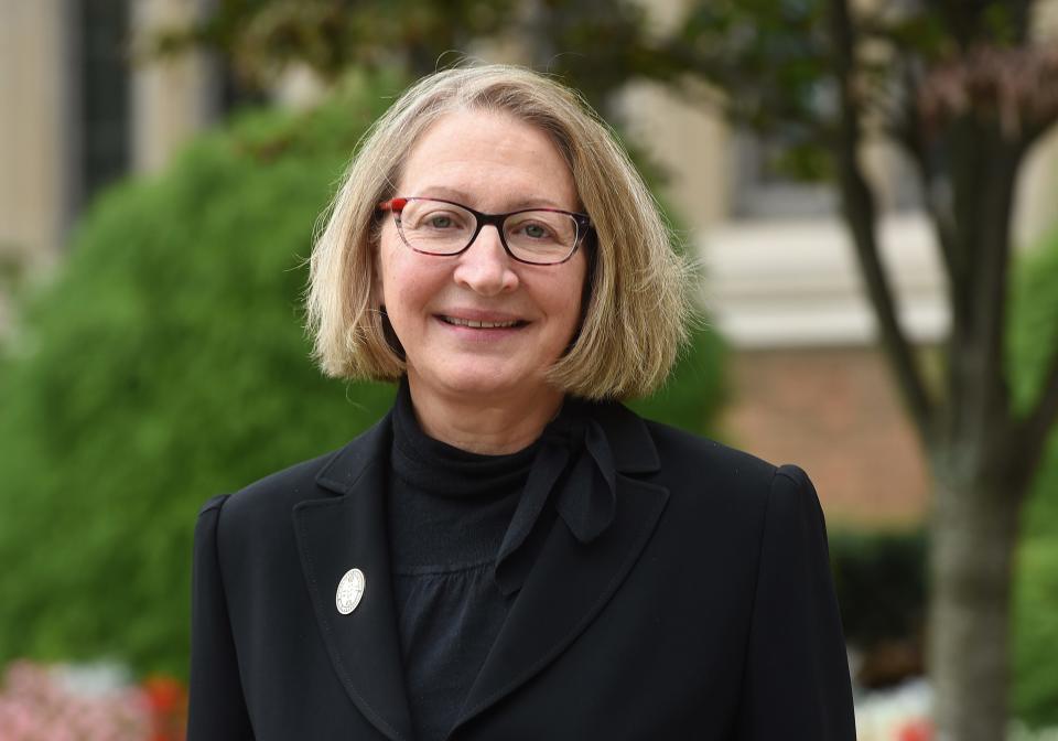 Mercyhurst University President Kathleen Getz is shown Sept. 23 outside of Old main. Getz is the 13th president of the University.