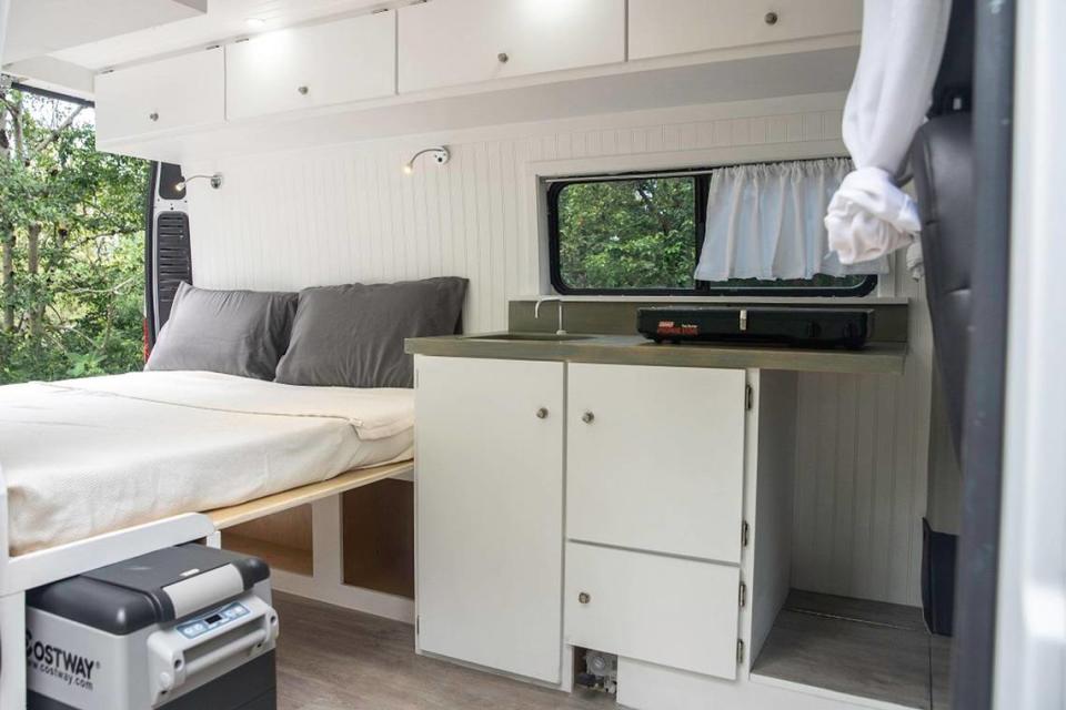 Miami, Florida, May 5, 2020- The interior of one of the modified vans rented by Ondevan. Ondevan is co-owned by Haley Kirk and Omar Bendezú and they rent camper vans to tourists to travel around the country.