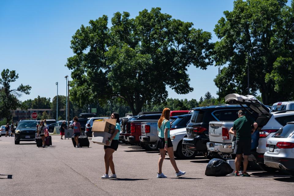Students move into the remodeled Westfall Hall on the Colorado State campus on Aug. 14, 2023, in Fort Collins. Monday was the first day of a move-in period that runs through Wednesday.