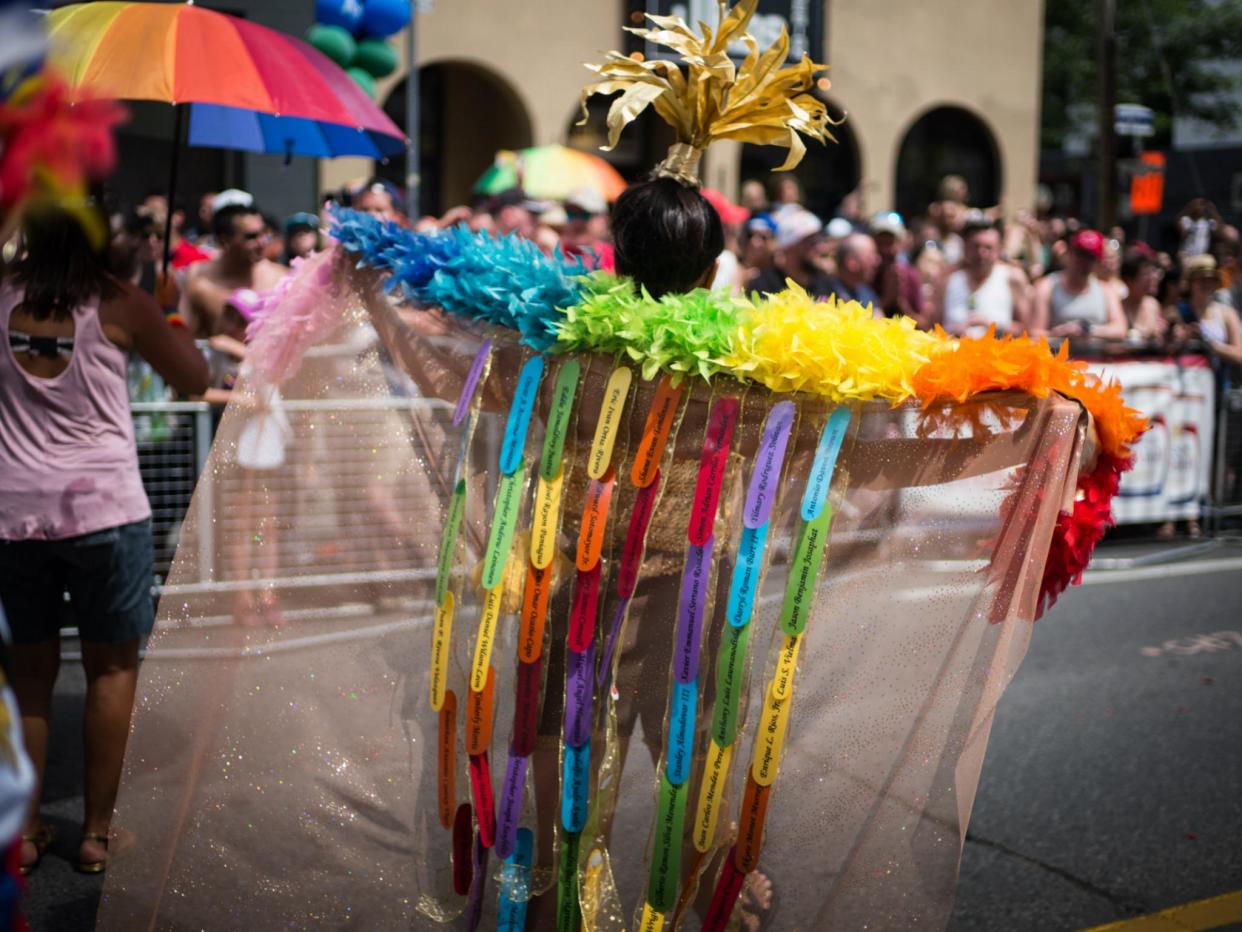 A participant in the Toronto Pride Parade 3 July 2016. Prime Minister Justin Trudeau made history by being the first Canadian leader to march in the parade: Ian Willms/Getty Images