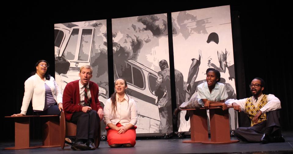 The WordPlayers, a company of Christian theater artists, have a long tradition of presenting Black History touring productions. Here they’re shown in a scene for 2015’s “Walk, Don’t Ride.”