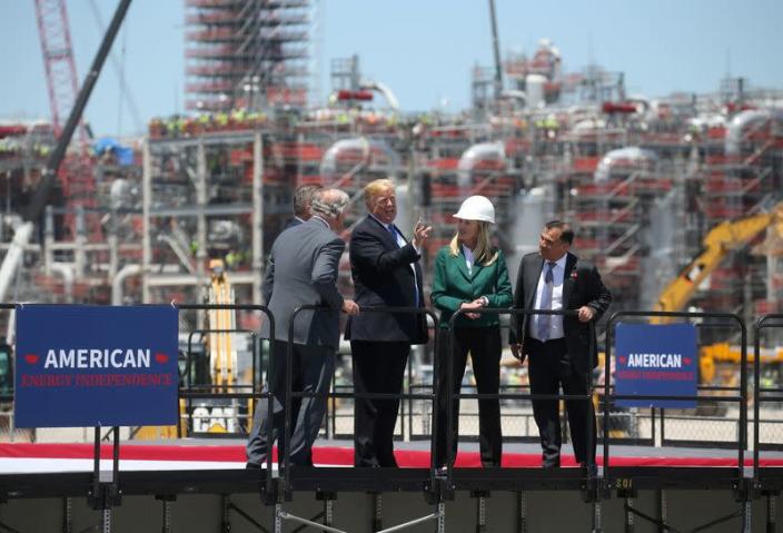 FILE PHOTO: U.S. President Trump speaks with management at Cameron LNG Export Facility in Hackberry, Louisiana