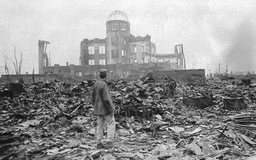 The shell of a building that once was a cinema in Hiroshima - STANLEY TROUTMAN/AP/EMPICS