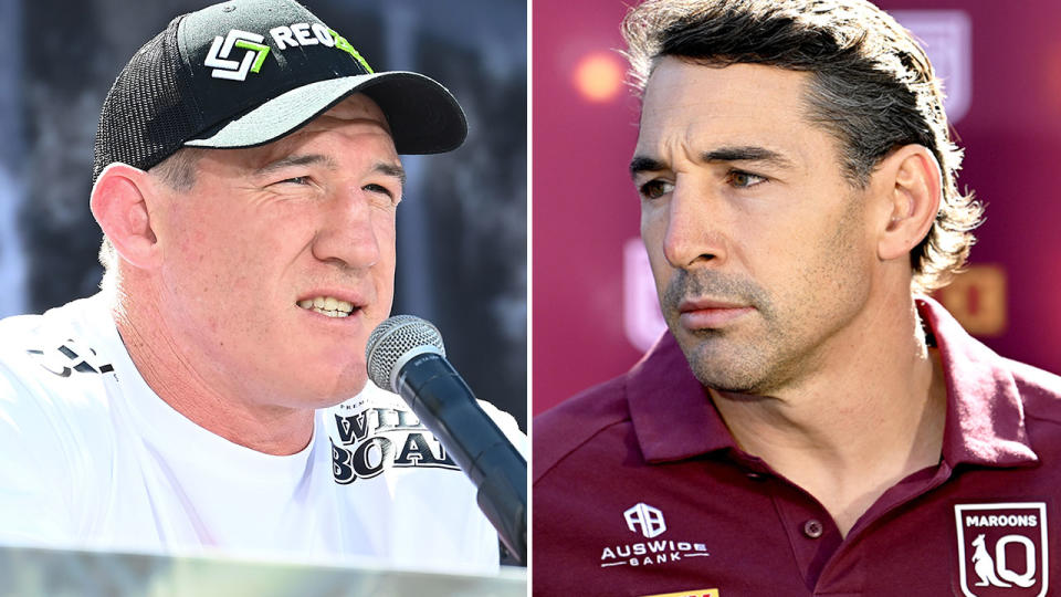 On the left is NRL great Paul Gallen and Billy Slater on the right.