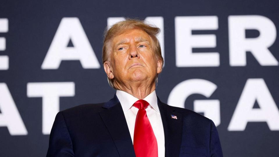 PHOTO: Former U.S. President and Republican presidential candidate Donald Trump arrives on stage to speak during a 2024 presidential campaign rally, Sept. 20, 2023, in Dubuque, Iowa. (Scott Morgan/Reuters)