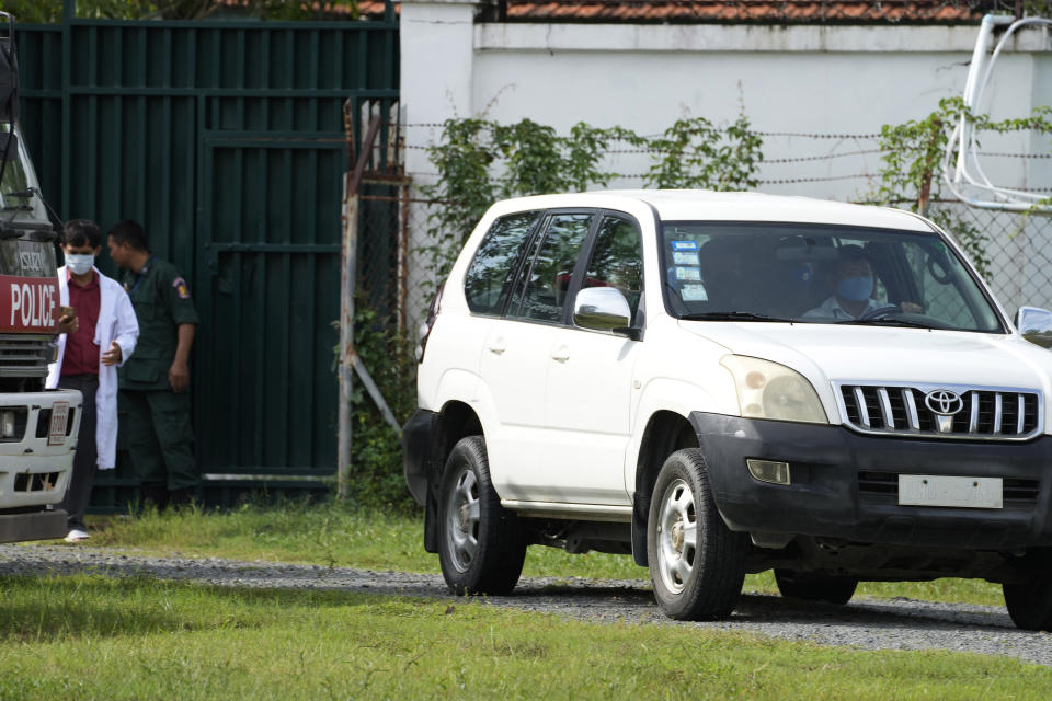 Khieu Samphan, former Khmer Rouge head of state, arrives in a vehicle for a hearing at the U.N.-backed war crimes tribunal in Phnom Penh, Cambodia, Thursday, Sept. 22, 2022. The tribunal will issue its ruling on an appeal by Khieu Samphan, the last surviving leader of the Khmer Rouge government that ruled the Southeast Asian country from 1975-79. He was convicted in 2018 of genocide, crimes against humanity and war crimes and sentenced to life in prison. (AP Photo/Heng Sinith)