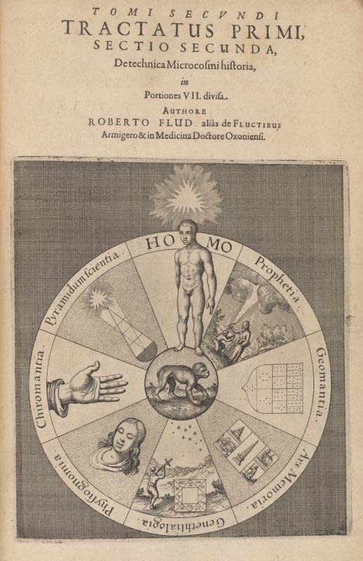 The Utriusque<i> Cosmi</i>&nbsp;(1619-1621) was written by an English astrologer named Robert Fludd. This illustration shows the seven forms of divination, including palm-reading.