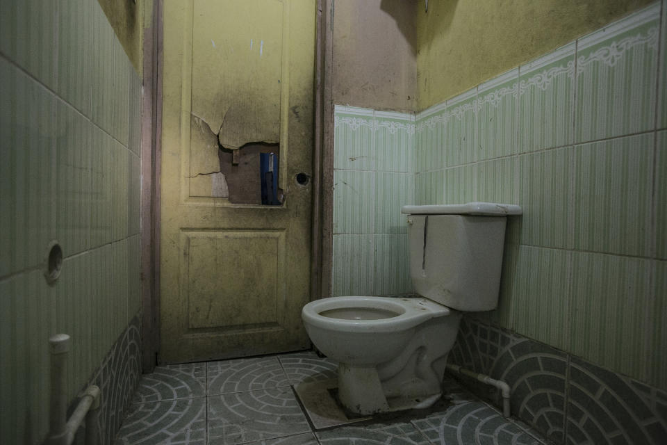 A view of the bathroom of a woman who said she aborted here in an undisclosed town in northern Honduras, Friday, March 10, 2023. The woman, who does not want to be identified because abortion is illegal in Honduras under all circumstances, said she took abortion pills five years ago and evacuated into her toilet, hours after taking them. (AP Photo/Ginnette Riquelme)