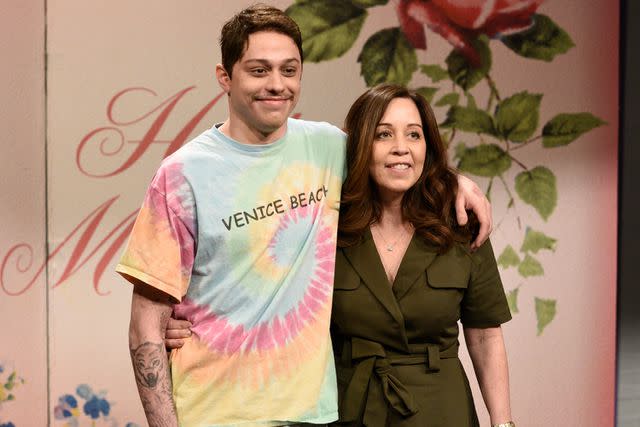 <p>Will Heath/NBC/NBCU Photo Bank via Getty</p> Pete Davidson and his mother Amy on 'Saturday Night Live'