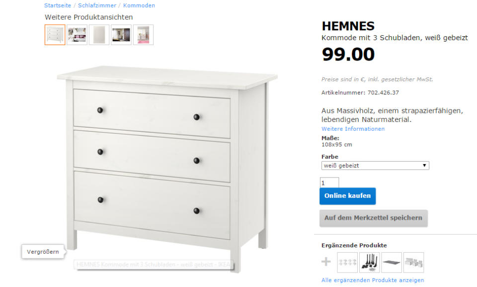 Für knapp 100 Euro gibt es bei Ikea Deutschland diese durchaus praktische Kommode aus der Hemnes-Kollektion zu kaufen. Farben: schwarz, rot oder weiß. Einige Handgriffe später sieht das Möbelstück ganz anders aus.