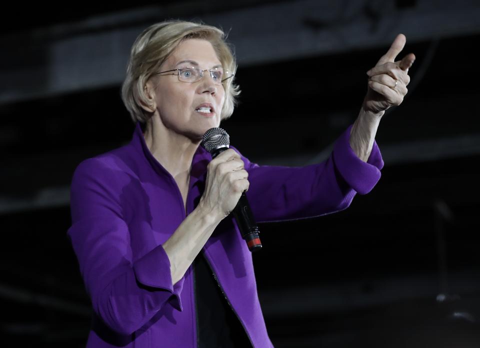 Democratic presidential candidate Sen. Elizabeth Warren, D-Mass., speaks to local residents Friday, March 8, 2019, in the Queens borough of New York. (AP Photo/Frank Franklin II)