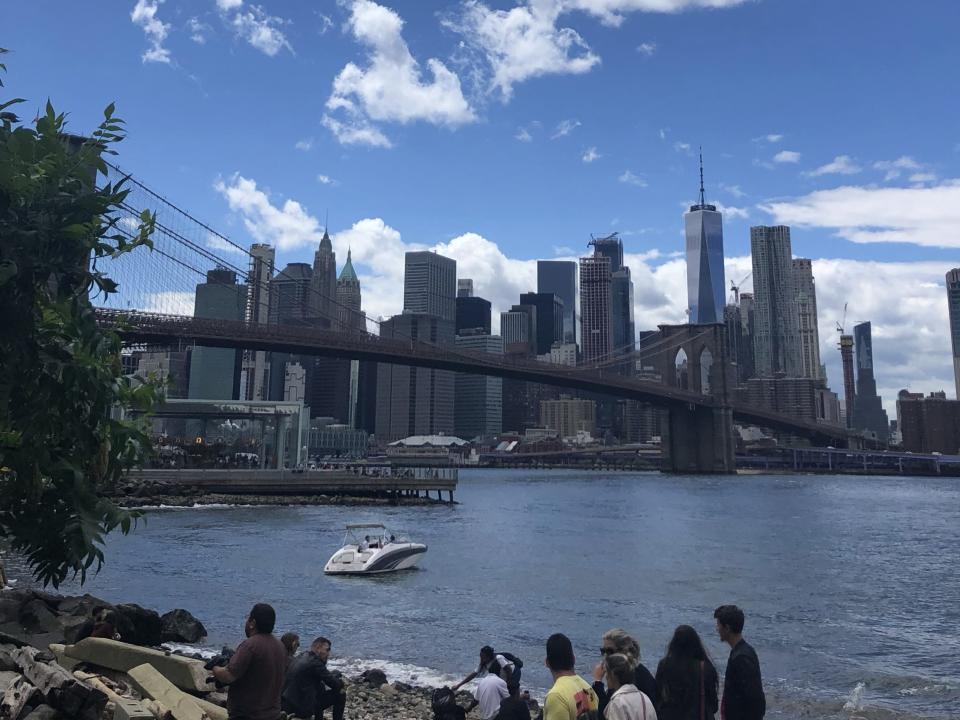 The view of the skyline from Brooklyn Bridge Park.