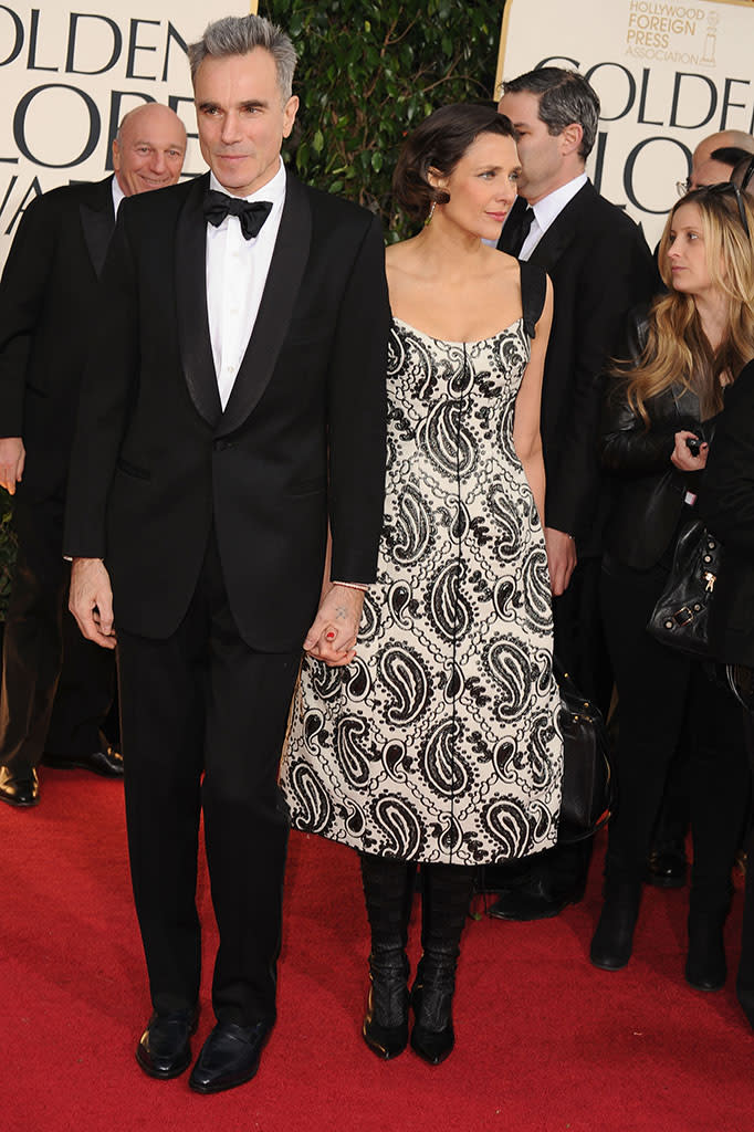 Daniel Day-Lewis and Rebecca Miller arrive at the 70th Annual Golden Globe Awards at the Beverly Hilton in Beverly Hills, CA on January 13, 2013.