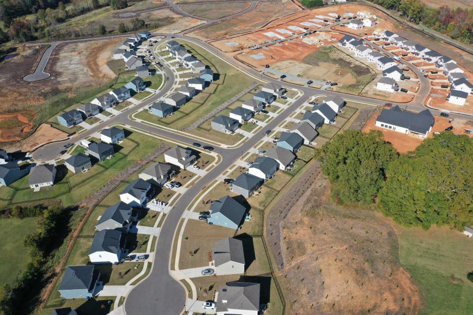 The Brentwood community of single-family homes for rent in Charlotte, North Carolina, is under development by American Homes 4 Rent and will include 220 new homes upon completion. About 60 have been completed.