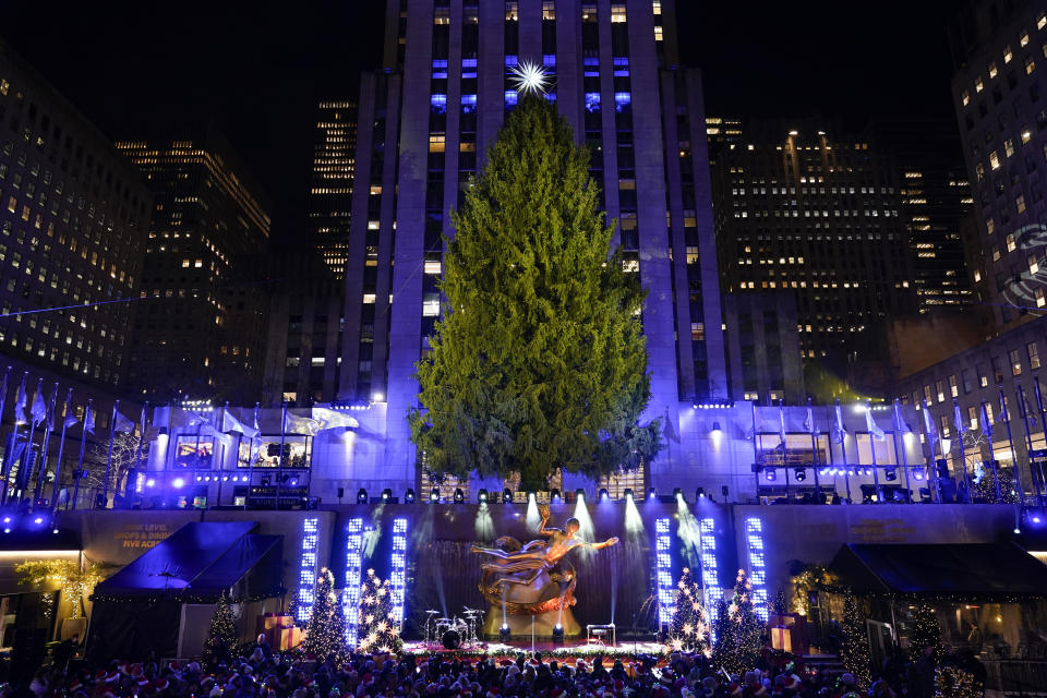 A Christmas tree is displayed before being lit at Rockefeller Center in New York, Wednesday, Nov. 29, 2023. (AP Photo/Seth Wenig)