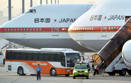 Japanese government aircrafts flying to Dhaka, which will carry family members of Japanese victims of siege at the Holey Artisan Bakery and the O'Kitchen Restaurant in Dhaka, Bangladesh, are seen before take off at Haneda airport in Tokyo, Japan, in this photo taken by Kyodo July 3, 2016. Mandatory credit Kyodo/via REUTERS