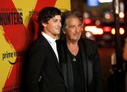 Cast members Pacino and Lerman pose at a premiere for the television series "Hunters" in Los Angeles