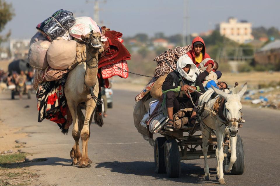 Palestinians flee from Khan Younis to Rafah in the southern Gaza Strip (AFP via Getty Images)