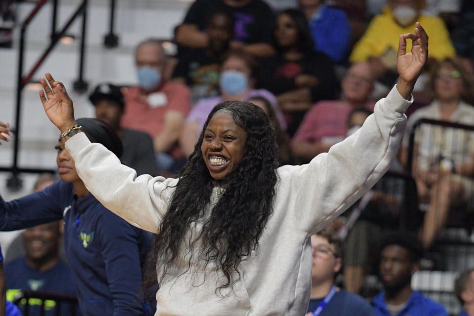 Dallas Wings guard Arike Ogunbowale was one of the current WNBA players who visited Senegal for the fourth NBA Academy Women’s Camp Africa held in Saly from Dec. 5-8. (Erica Denhoff/Icon Sportswire via Getty Images)