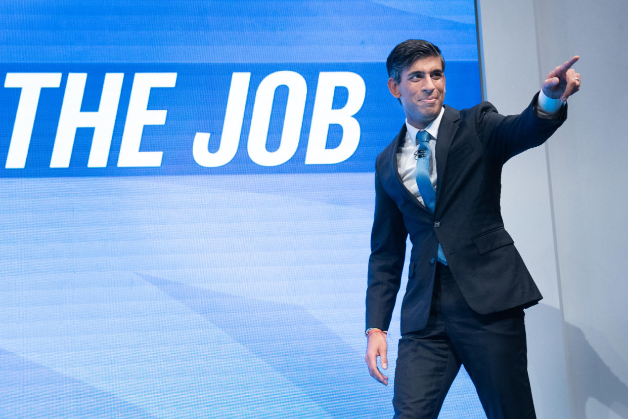 File photo dated 04/10/21 of Chancellor of the Exchequer, Rishi Sunak arriving on stage to deliver his keynote speech to the Conservative Party Conference in Manchester. It has today been announced that Rishi Sunak is the new Conservative party leader and will become the next Prime Minister. Issue date: Monday October 24, 2022.