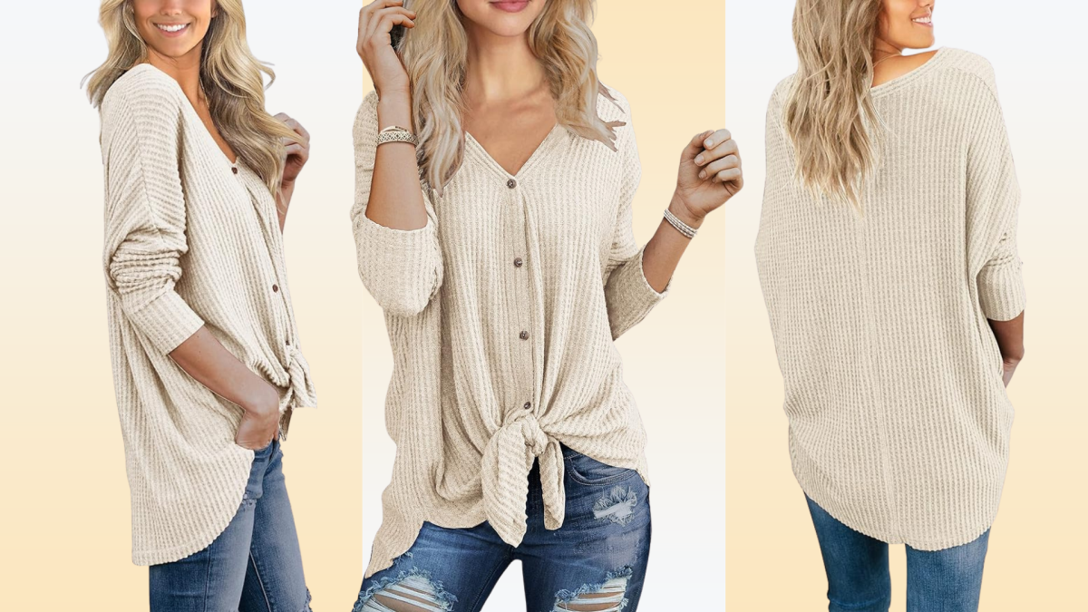 The iWollence Women’s Waffle Knit Tunic Sweater is on sale at Amazon